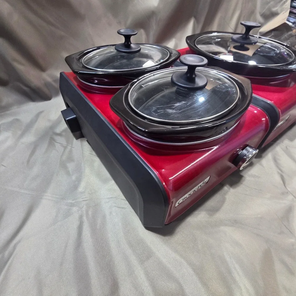 Crock-Pot Hook Up Connectable Entertaining System Red 3 Pot Set Double Single
